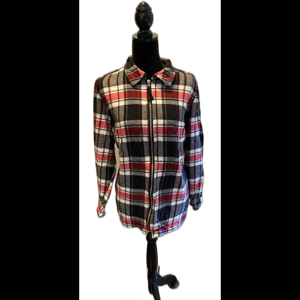 Essentials by Maggie Flannel Jacket Coat Size 18 20W Red Black Plaid 100% Cotton